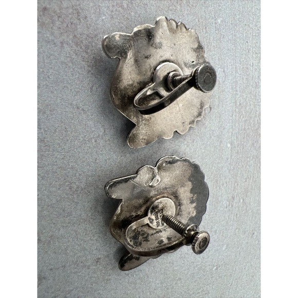 Aztec Earrings Vintage Mexico Clip Screw Back Bold Large Trendy 90s Sterling 925 - Picture 2 of 5